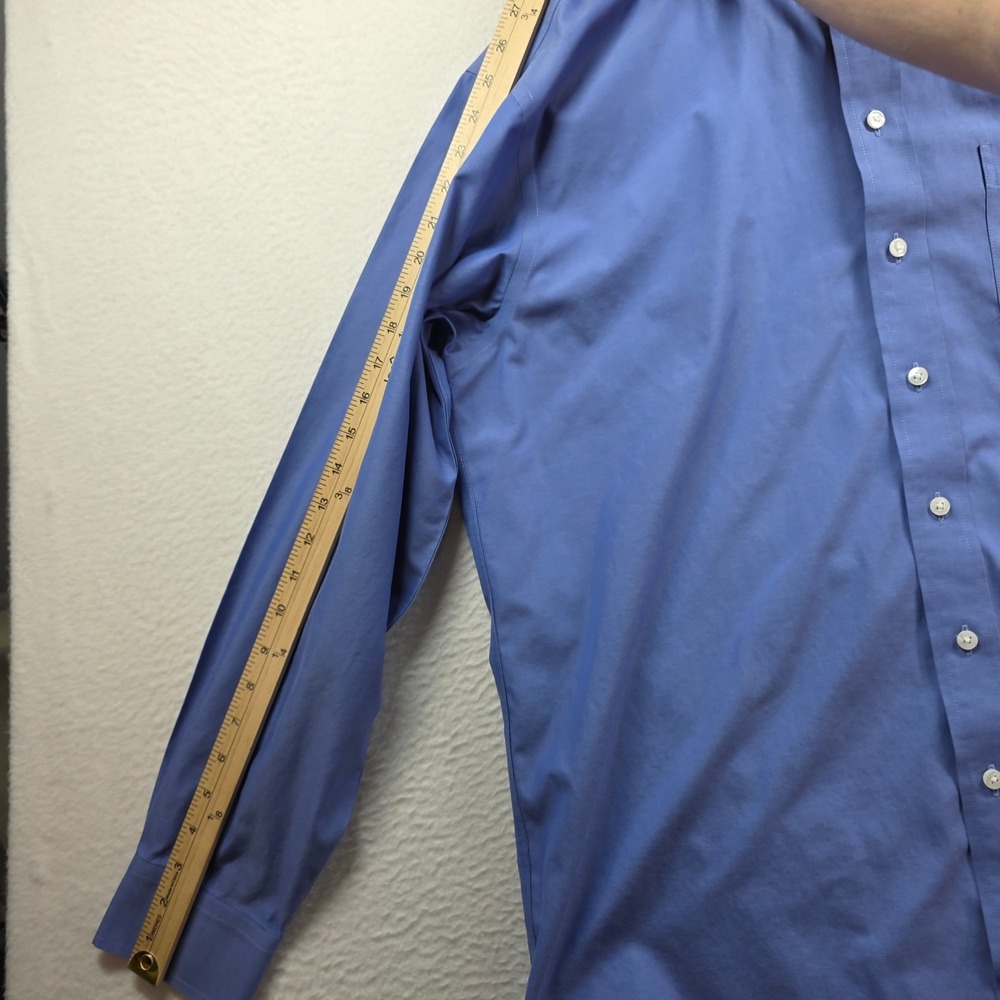 Roundtree & Yorke Button Down Shirt Mens 17 35 Blue Gold Label Fitted Non-Iron - Picture 8 of 10